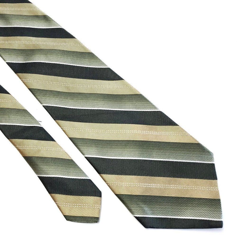 Murano Woven Green Tan Striped Long Silk Tie‎